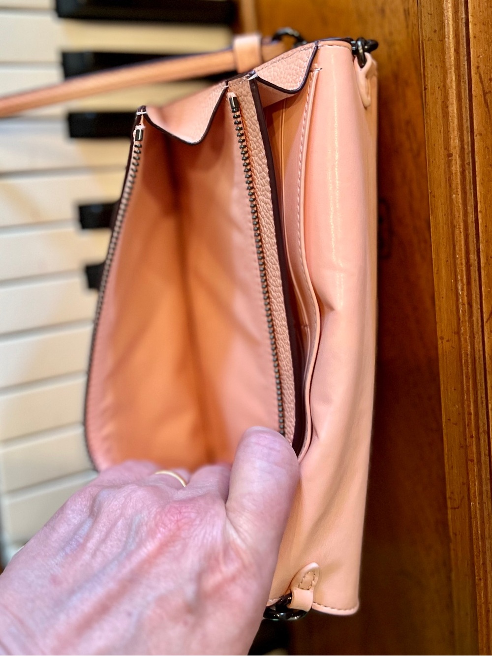 Coach Hayden Foldover Crossbody bag Peach Pebbled Leather Gunmetal Hardware EUC - Picture 8 of 10
